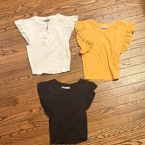 Zara Women's Ruffled Sleeve Top Bundle - White, Black, Orange